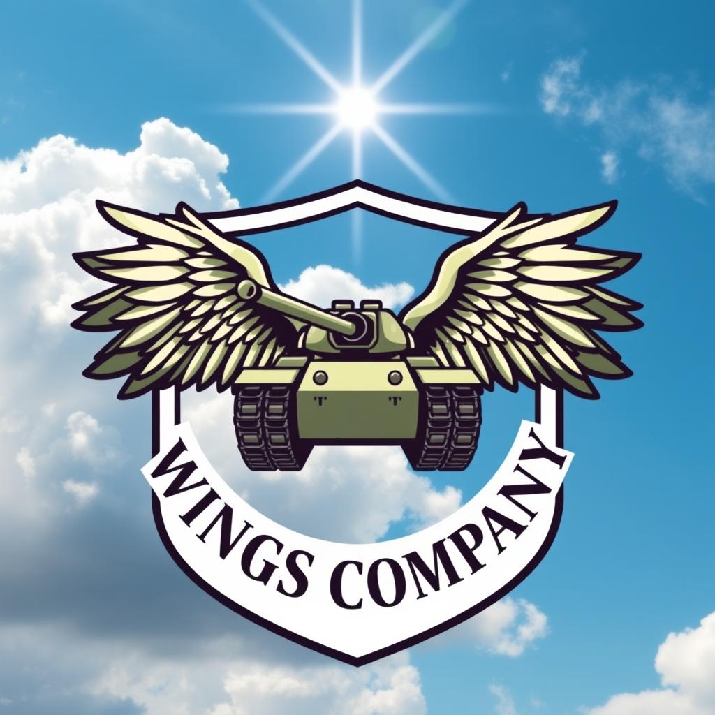 A creative and inspiring design featuring a tank with bird-like wings, gracefully enclosed within a shield-shaped badge