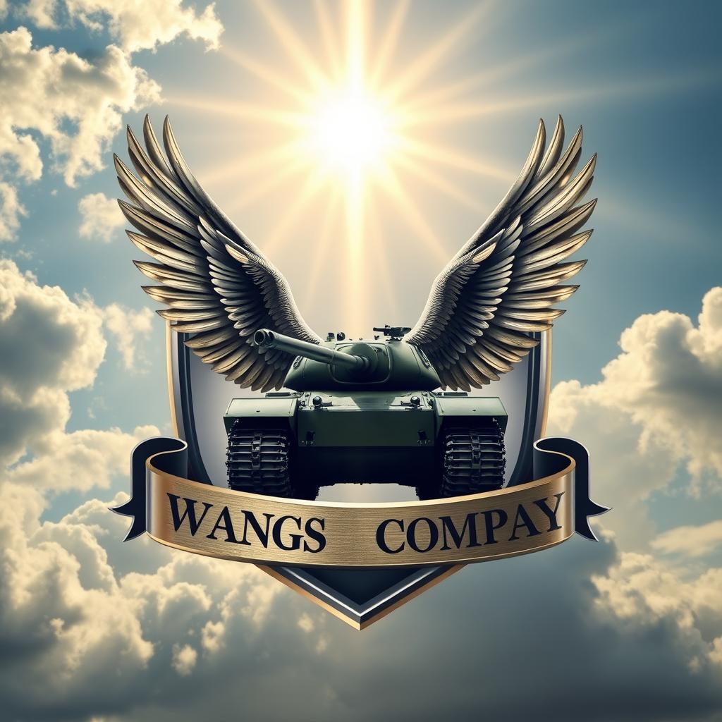 A tank with bird-like wings is integrated within a shield-shaped badge, featuring the words 'Wings Company' elegantly displayed outside the badge
