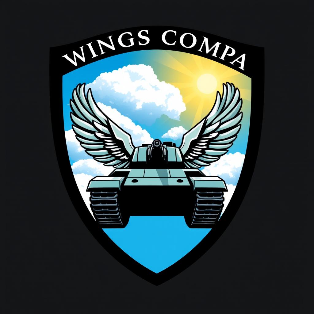 A shield-shaped badge featuring a bright blue sky with fluffy white clouds and a golden ray of sunshine streaming through