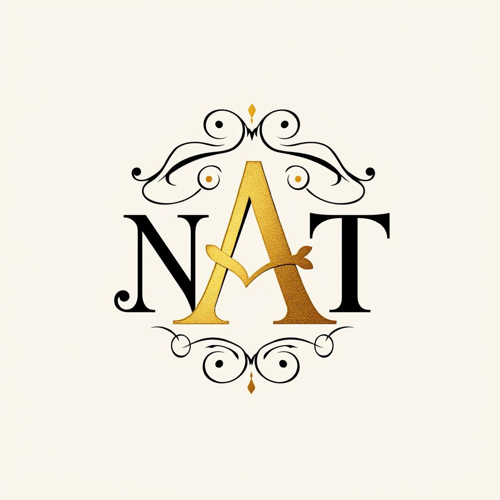 Elegant Monogram Design - N, A, T with Gold Accents