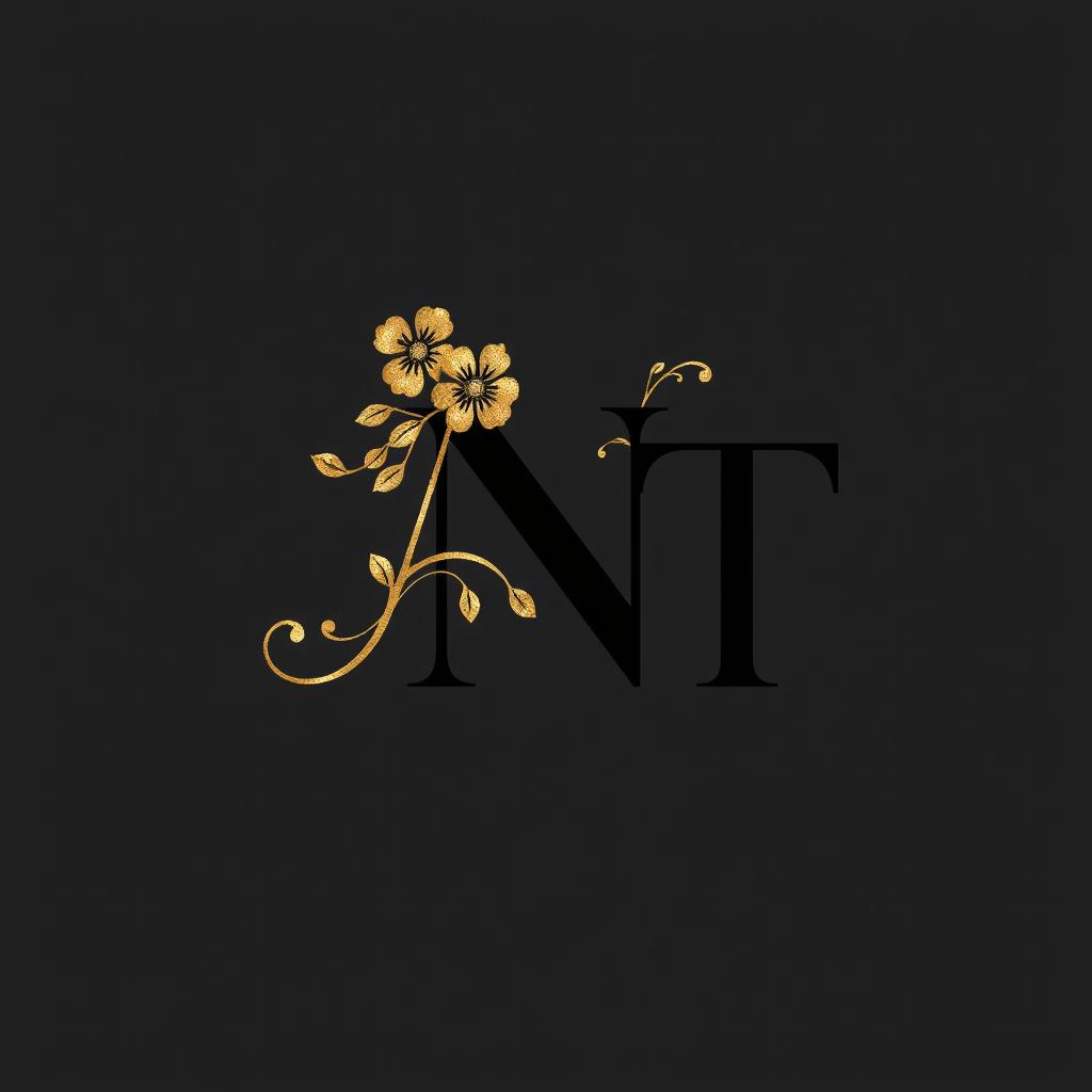 Monogram featuring the letters **NAT** with a focus on the letter 'A' depicted in metallic gold, elegantly designed with floral embellishments
