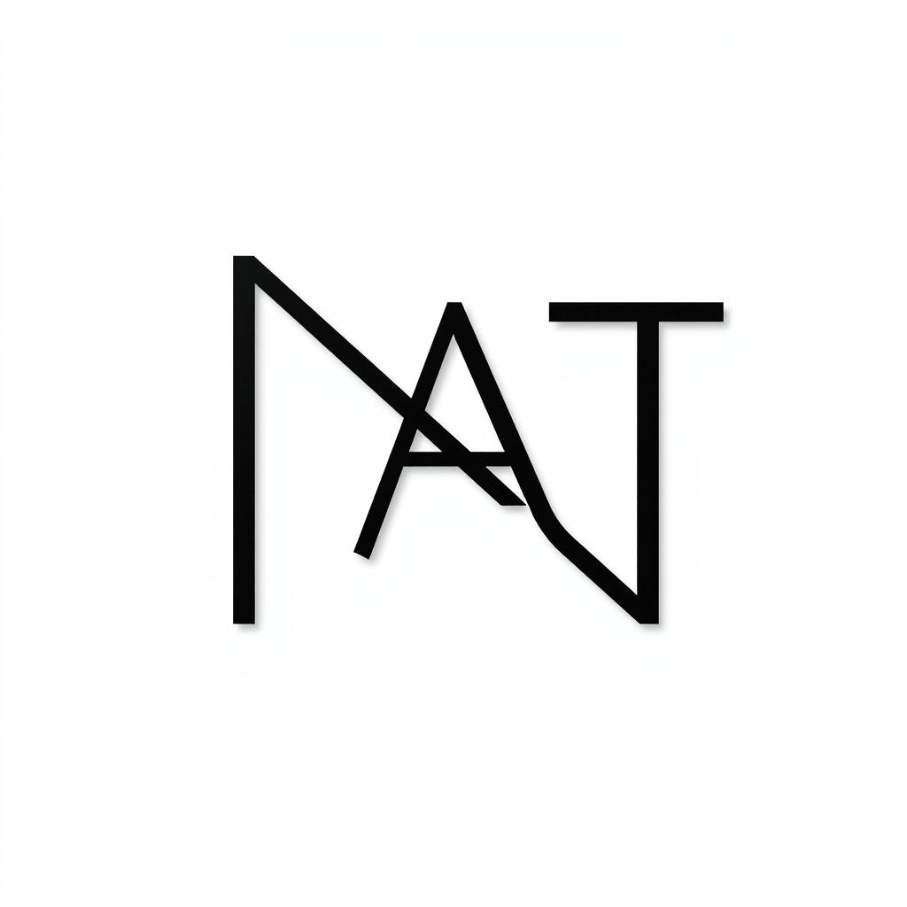 A modern monogram featuring the word "NAT" against a clean white background