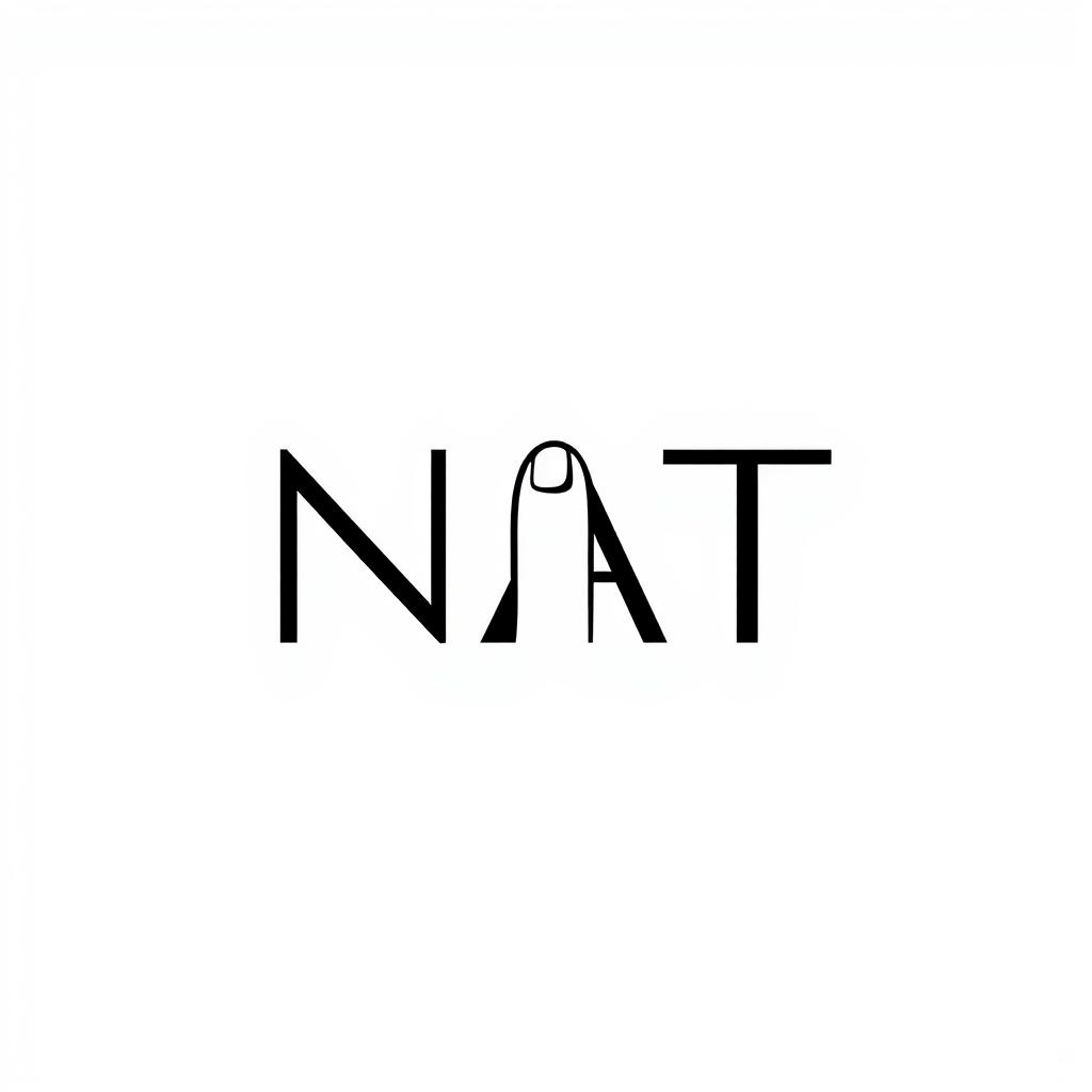 A minimalist monogram design featuring the letters 'NAT' on a pristine white background
