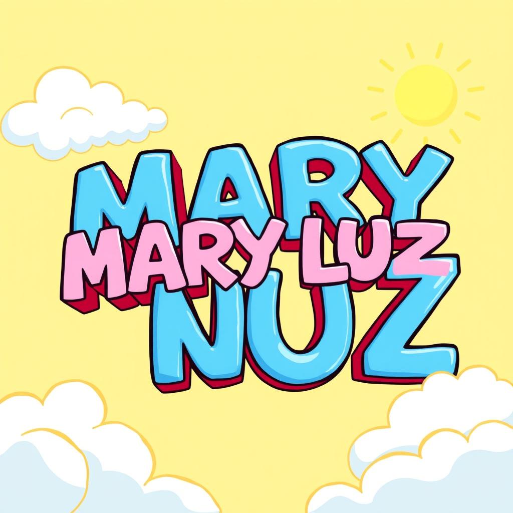 An artistic design featuring the name 'MARY LUZ' styled in a playful, cartoonish font, reminiscent of the iconic 'SNOOPY' text