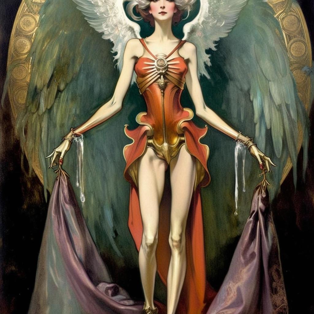 Reformular la imagen como si Alfonse Mucha la hubiese pintado al estilo Art Noveau, conservando la paleta y los elementos más relevantes