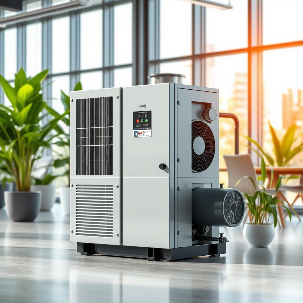 A modern thermal pump system showcased in a stylish and contemporary setting, emphasizing its sleek design and technological features