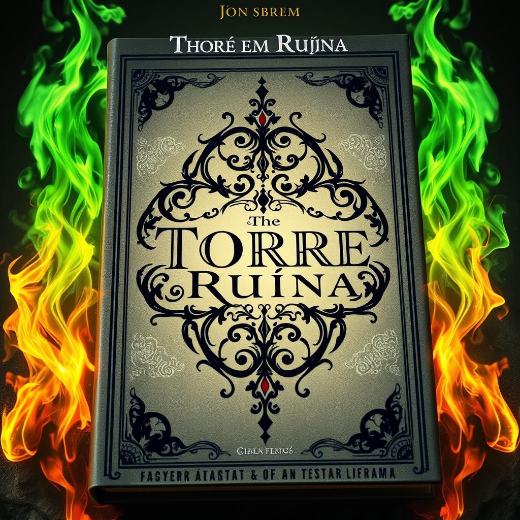 A fantasy book cover featuring ethereal green fire on the sides, creating a mystical and enchanting atmosphere