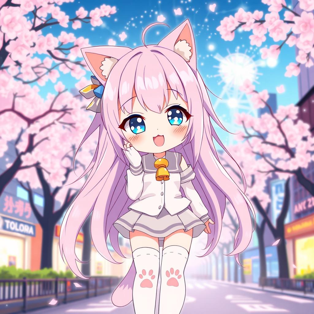 A cute anime girl with cat ears and a playful expression