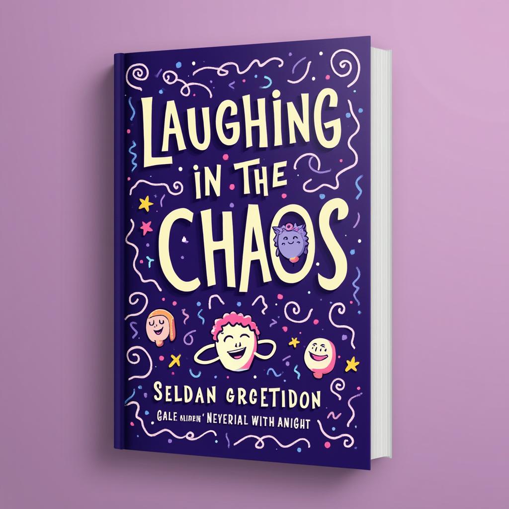 A captivating book cover design titled 'Laughing in the Chaos', featuring a vibrant violet background