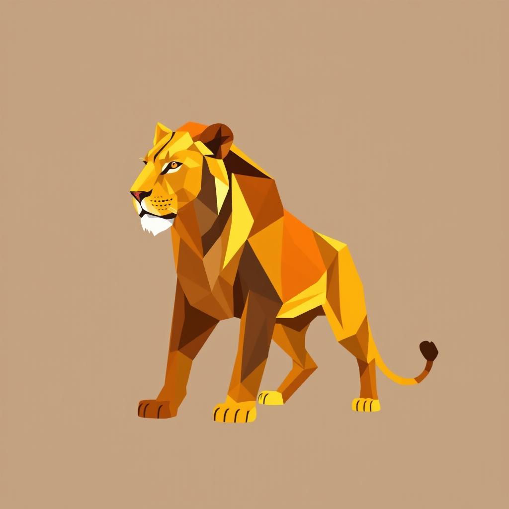 A geometric representation of a lioness, showcasing sharp angles and facets, creating an abstract yet recognizable silhouette