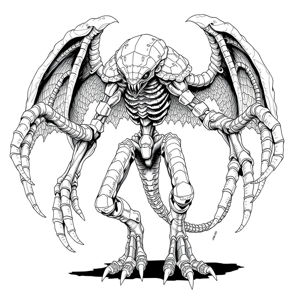 Emaciated, vaguely humanoid creatures completely covered in many plates of chitinous armor, featuring arms with prehensile digits