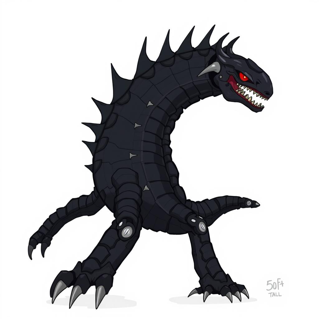 A 50ft tall creature that is a hybrid of robotic and organic features, featuring a worm-like body