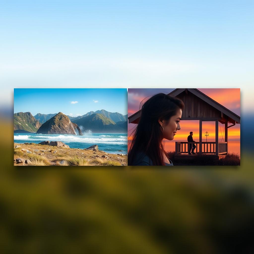A creative collage featuring two distinct photographs seamlessly blended together in a horizontal layout, sized 15x10 cm