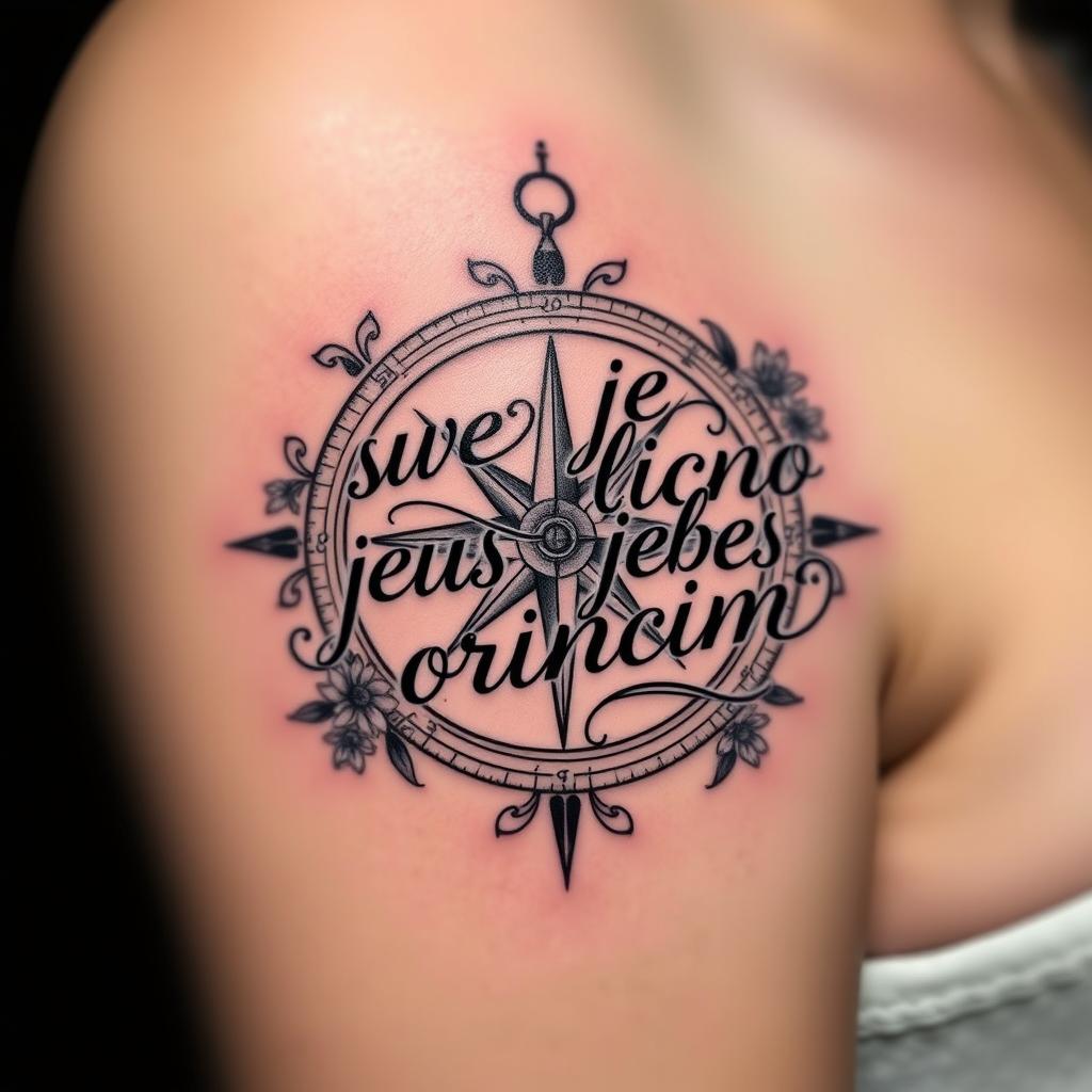 A tattoo design featuring the phrase 'sve je licno jebes orincim' in an elegant script font