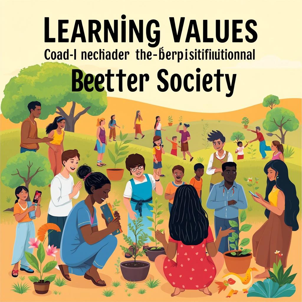 A striking A4 cover illustration that captures the essence of learning values crucial for building a better society