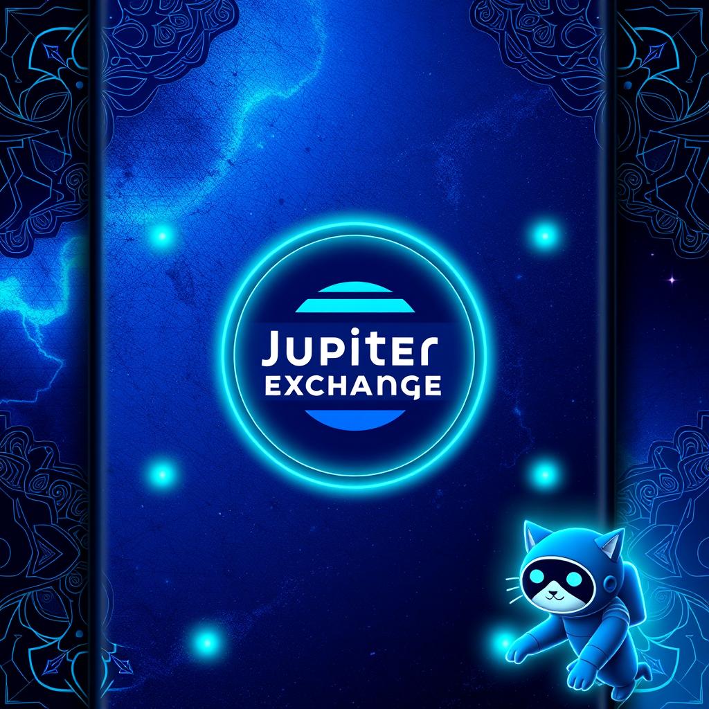 A luxurious mobile application loading screen featuring the Jupiter Exchange logo, surrounded by rich textures and intricate patterns