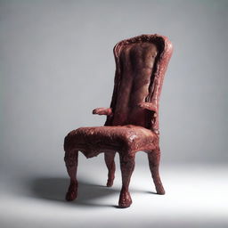 A macabre digital art piece portraying a chair sculpted entirely from human skin