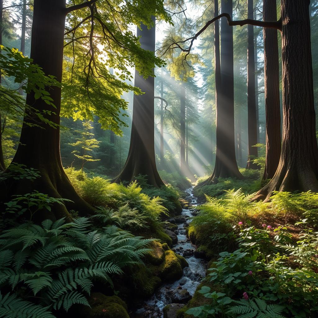 A stunning view of the pristine and untouched Hyrcanian forests in Iran, showcasing lush greenery, towering ancient trees, and vibrant foliage