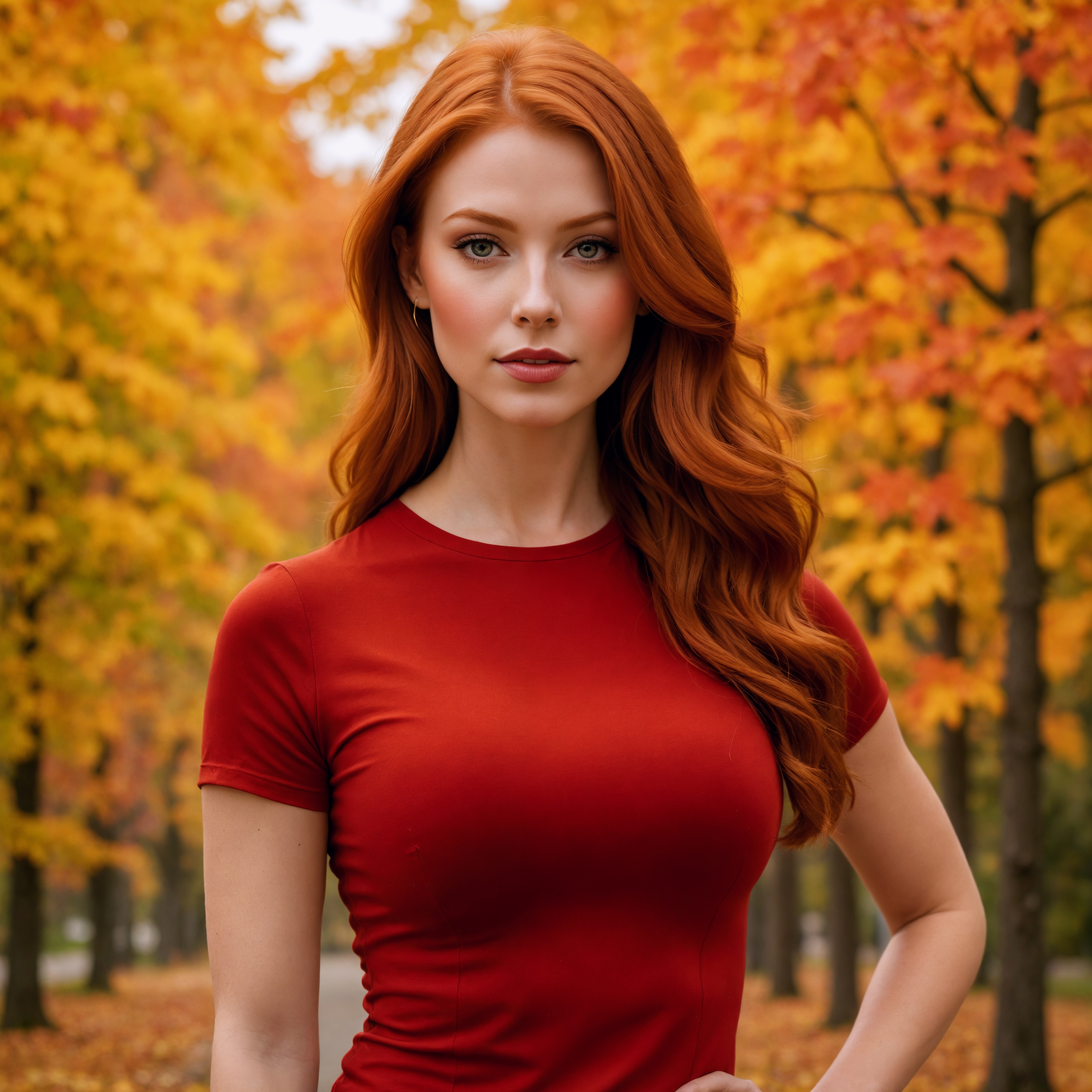 Embrace Autumn: A Beautiful Brunette in Nature's Palette