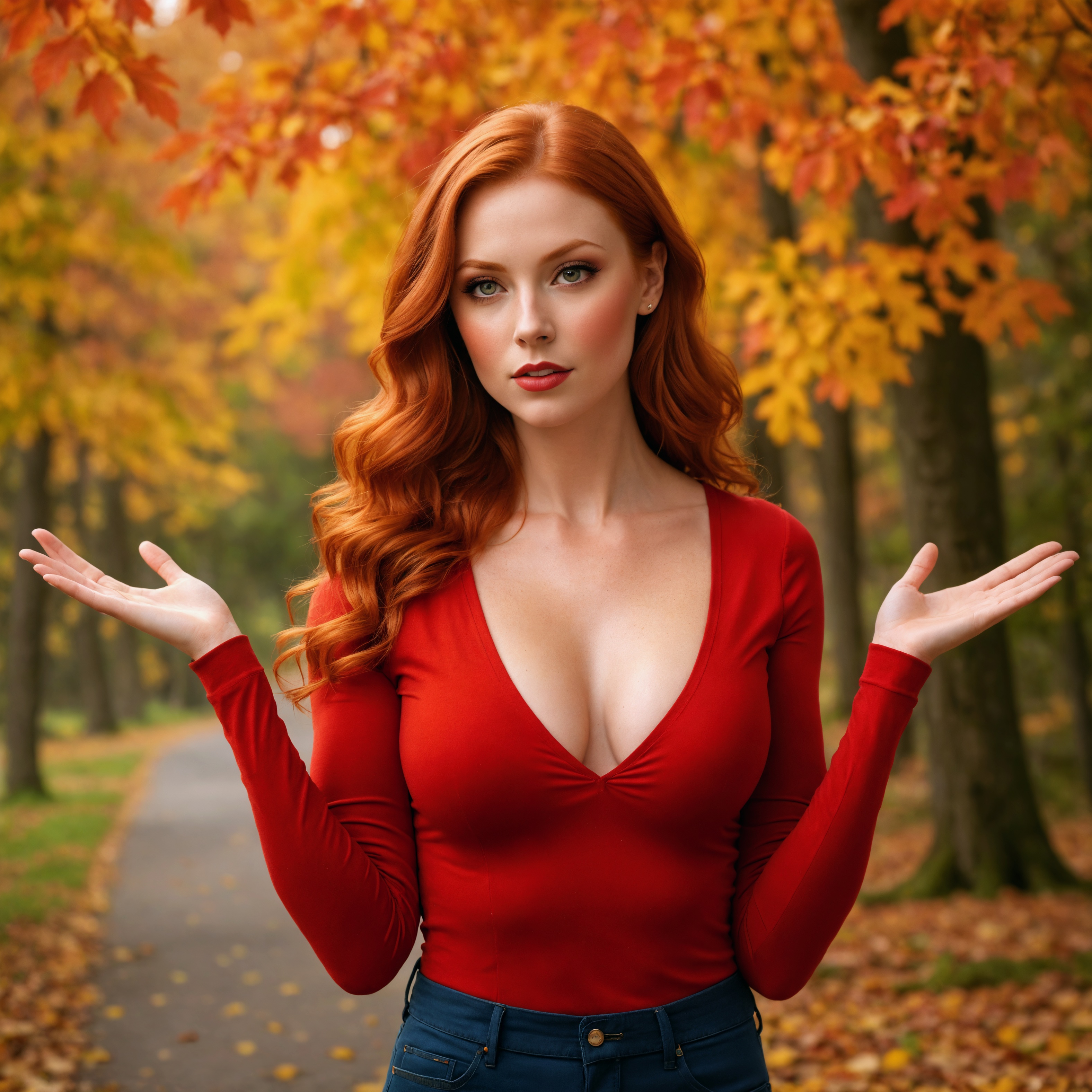 Embrace Autumn: A Beautiful Woman in a Vibrant Forest