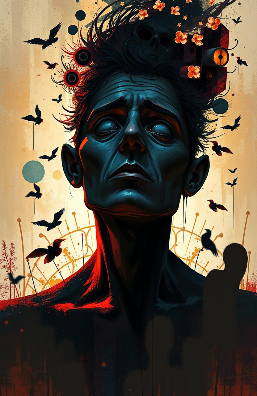 A beautiful digital painting illustration showcasing shadow art of a person experiencing a mentally absurd condition