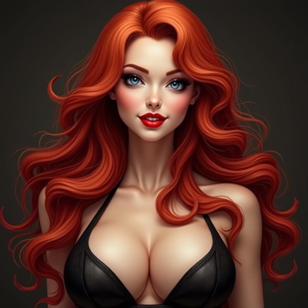 A stunning and alluring woman with long, flowing red hair cascading over her shoulders