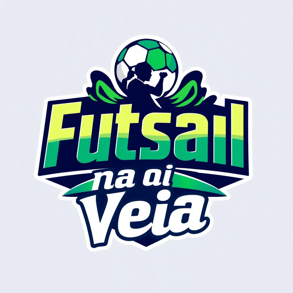 A modern and professional logo design for a futsal team, featuring the bold and dynamic phrase 'Futsal na Veia'