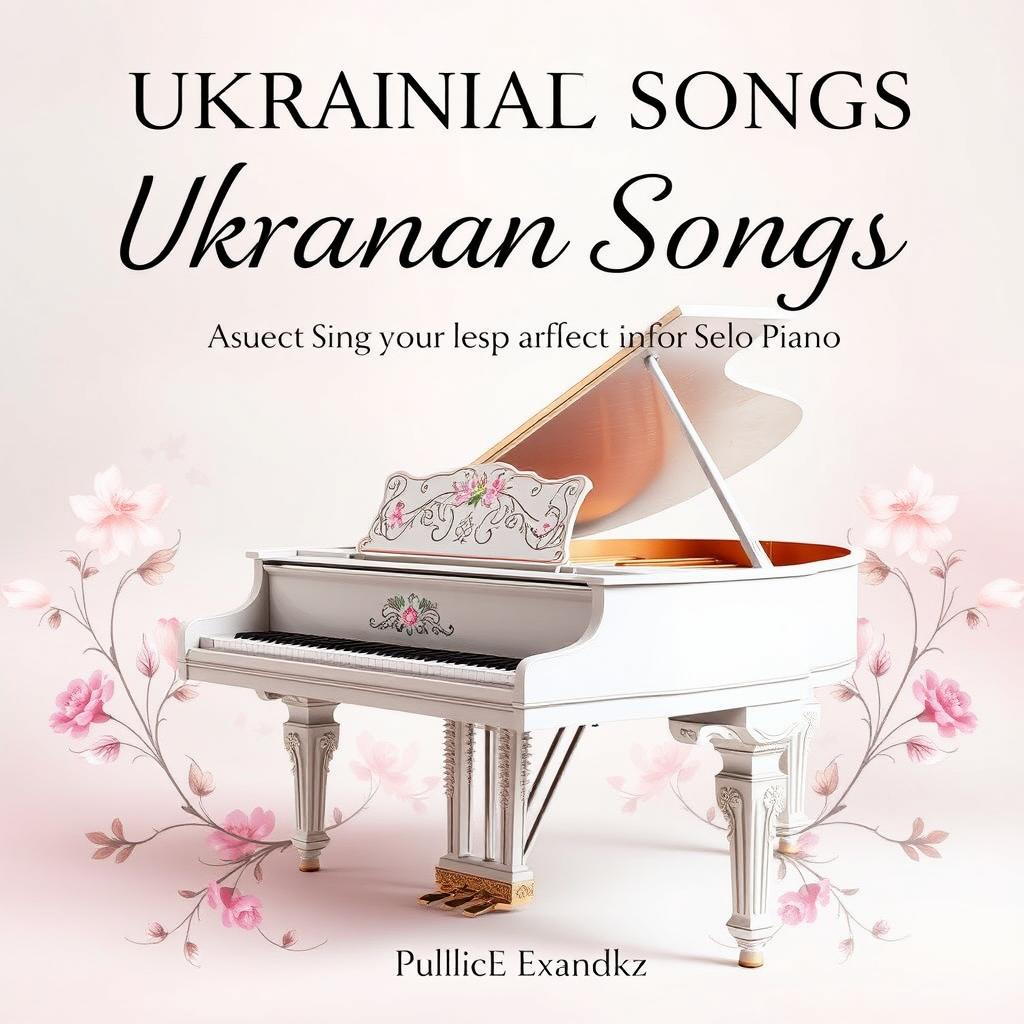 A beautiful and artistic cover design for a collection of Ukrainian songs arranged for solo piano