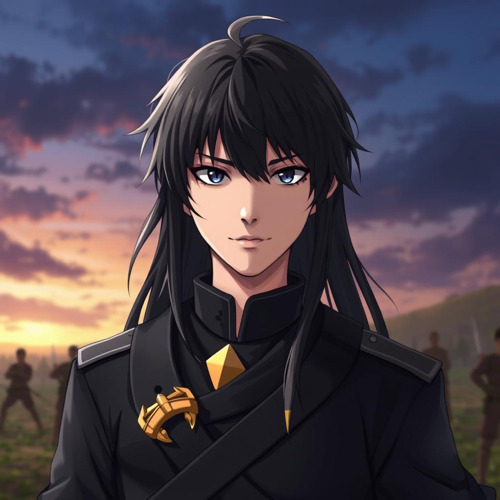 A young 19-year-old male with long black hair adorned with a golden accessory