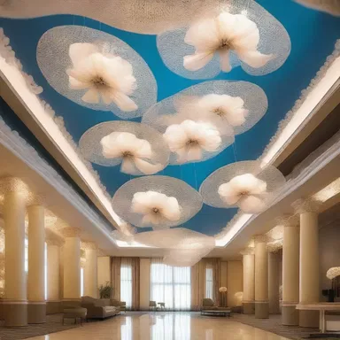 The luxurious sea-themed hotel had anemone-shaped chandeliers hanging from the ceiling.