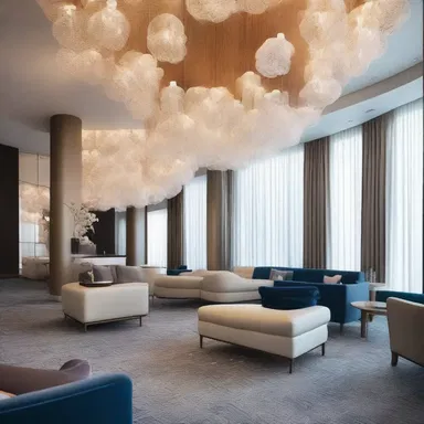 The luxurious sea-themed hotel had anemone-shaped chandeliers hanging from the ceiling.