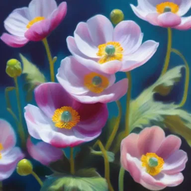 The artist skillfully captured the vibrant colors and graceful movement of the anemones in her painting.