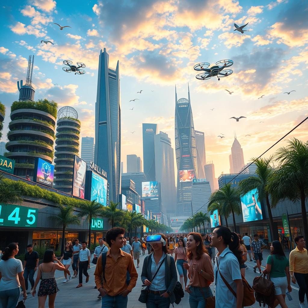 A vibrant and futuristic cityscape that embodies the concept of 'Echoes of the Future'