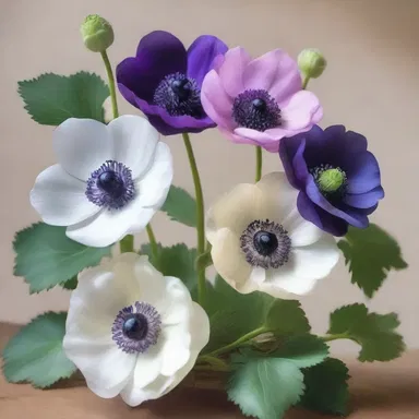 The artist meticulously painted a still life of anemones, skillfully capturing the intricate details of their petals and leaves.