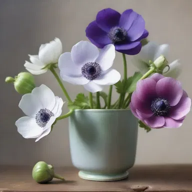 The artist meticulously painted a still life of anemones, skillfully capturing the intricate details of their petals and leaves.