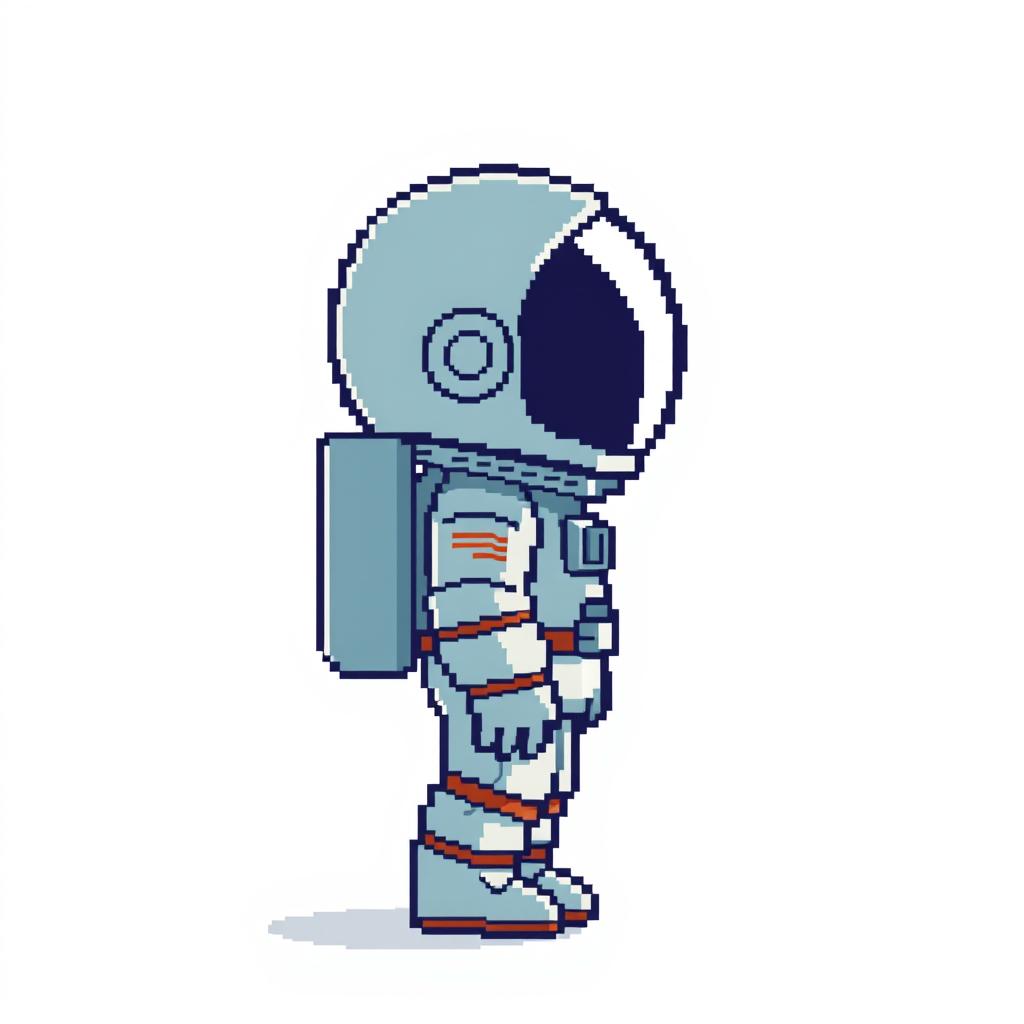 Create a 2D pixel art character for a video game, depicting an astronaut in profile view