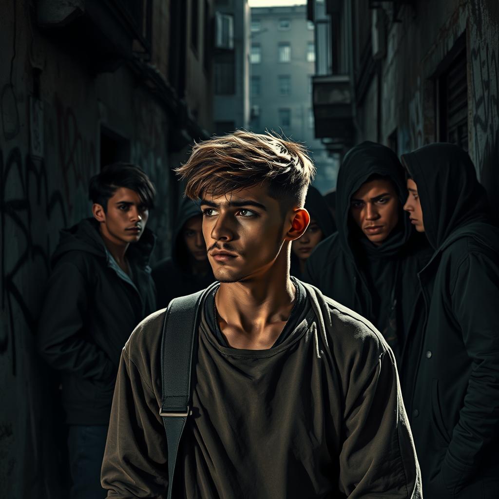 A dramatic and evocative scene depicting the struggles of young individuals facing unemployment and societal neglect
