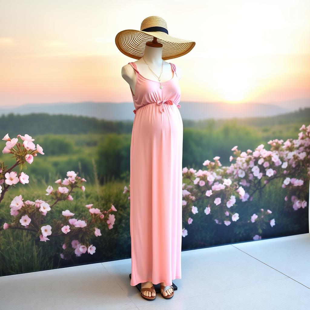 A fashionable maternity clothing collection displayed on a stylish mannequin