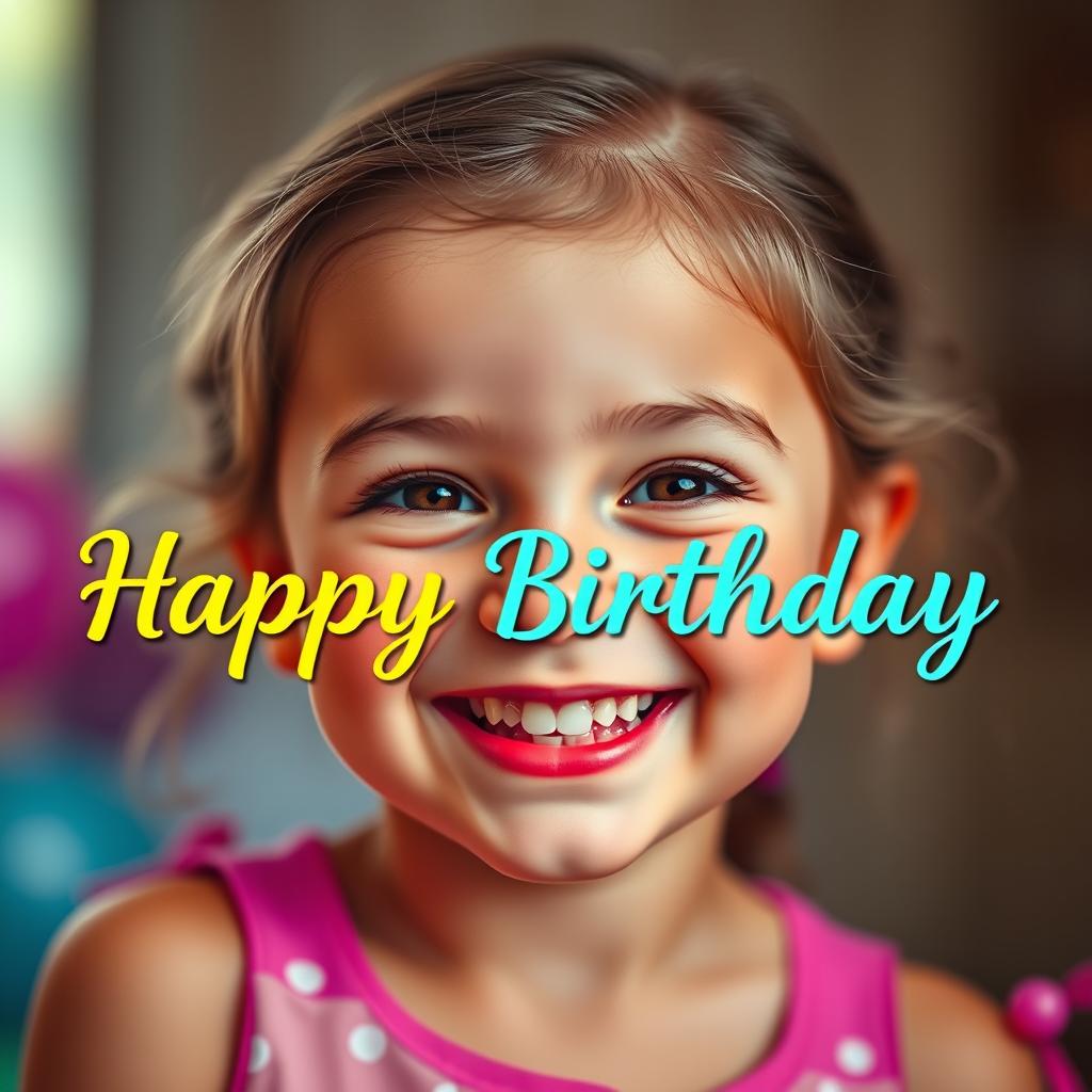 A beautiful image of a young girl with a joyful expression, celebrating her birthday