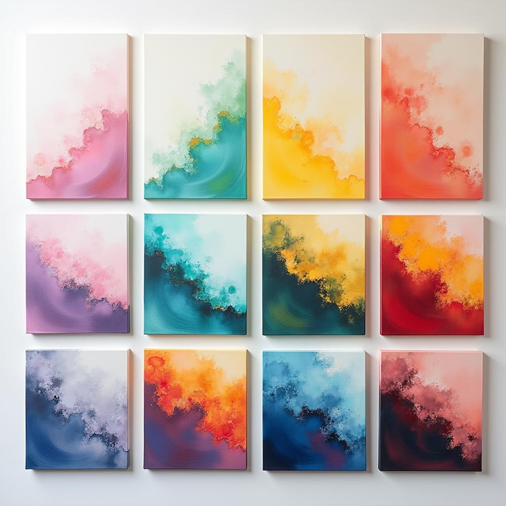 A series of ten abstract paintings, each with a melting effect and blended colors, progressively increasing in intensity