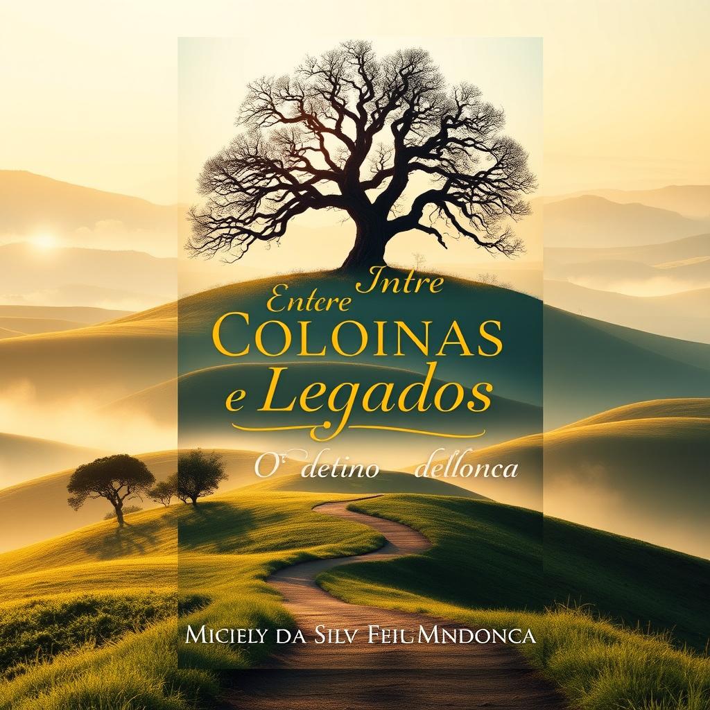 A captivating book cover design for the novel "Entre Colinas e Legados: O Destino de Luca" by Miciely da Silva Freitas Mendonça
