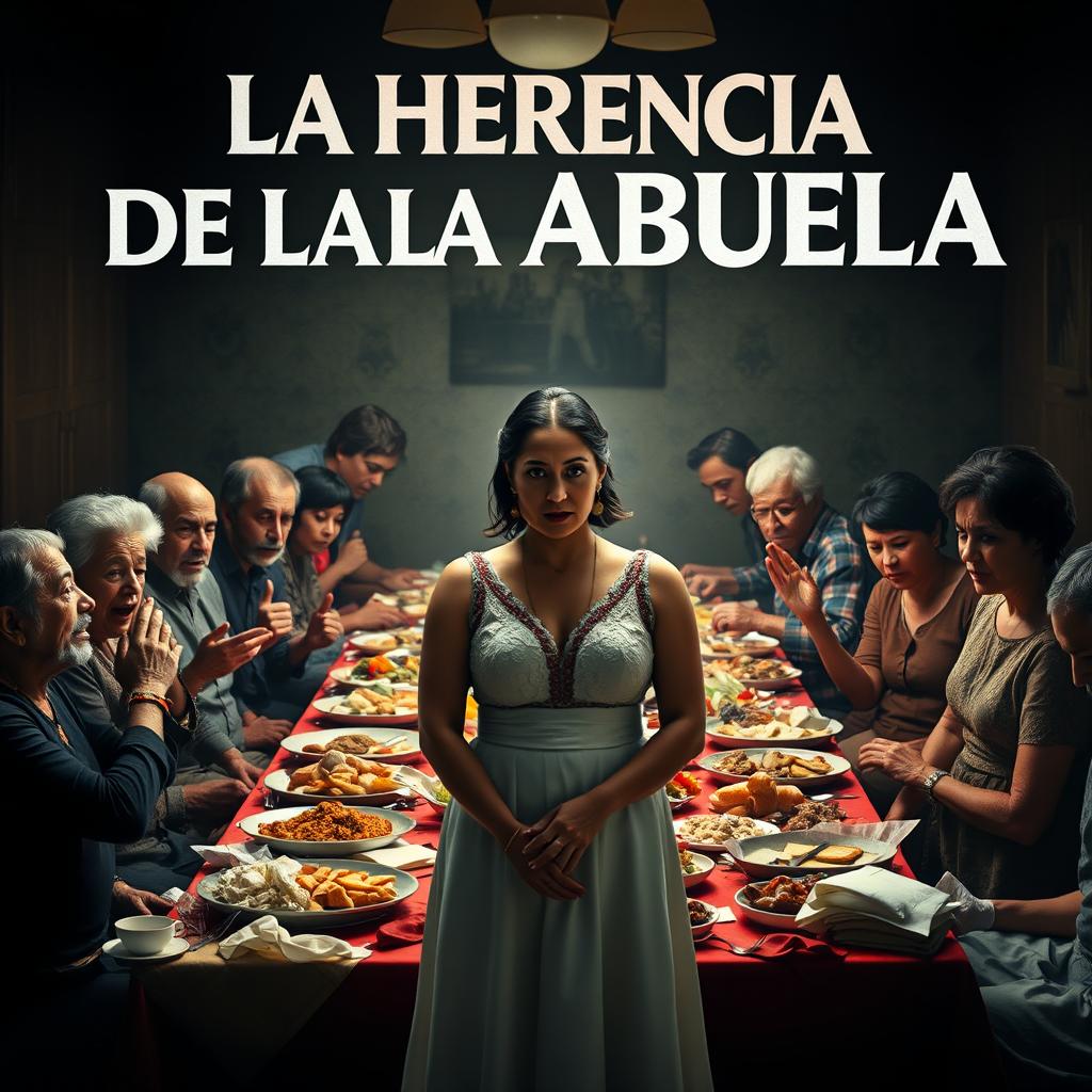 A dramatic movie poster for 'LA HERENCIA DE LA ABUELA'