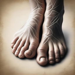 A high-quality digital art piece displaying a pair of human feet