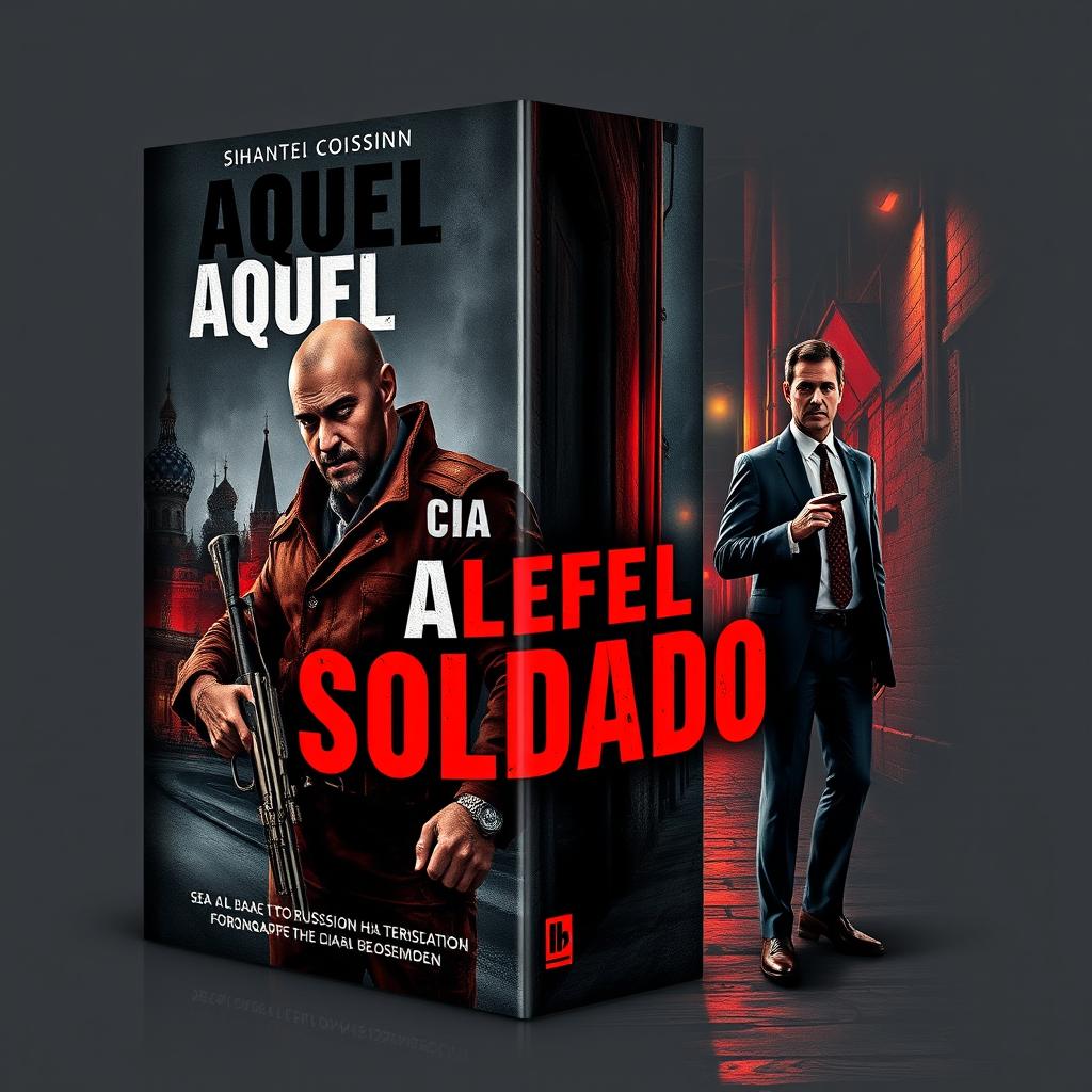 A book cover design for a novel titled 'Aquel Soldado', depicting a thrilling confrontation between the Russian mafia and the CIA