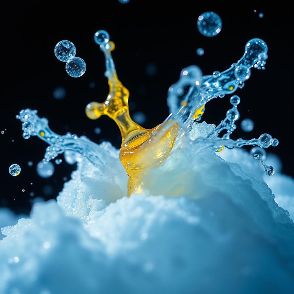 A stunning close-up of a chemical reaction involving sodium, showcasing vibrant blue and yellow colors
