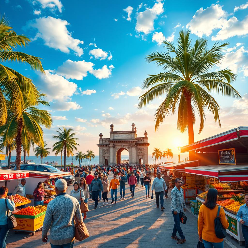 A vibrant depiction of Mumbai in winter, showcasing the city's unique blend of modernity and tradition