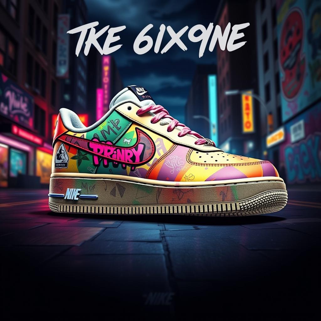 A bold and edgy depiction of the Nike Air Force 1 sneaker inspired by rapper Tekashi 6ix9ine