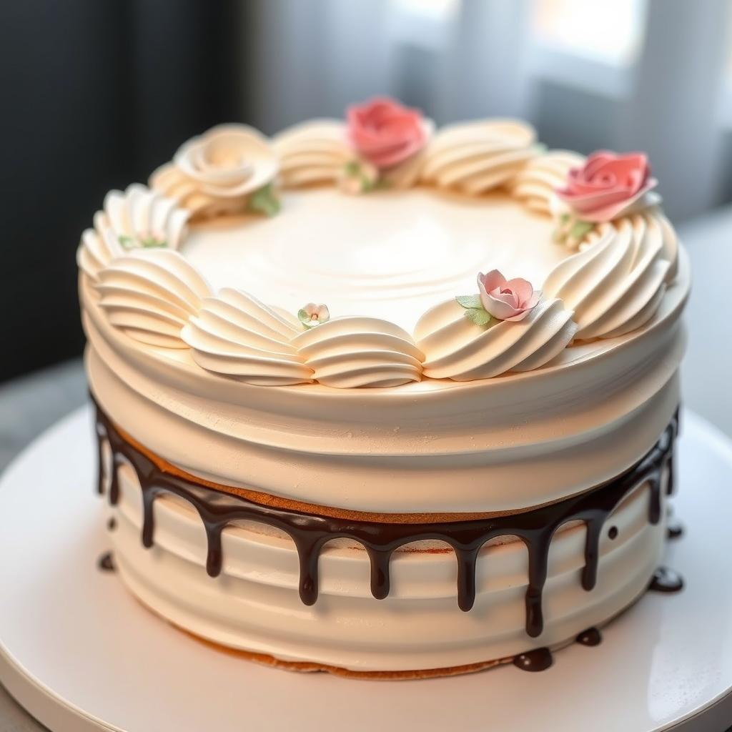 A highly detailed and realistic image of a beautifully crafted cake
