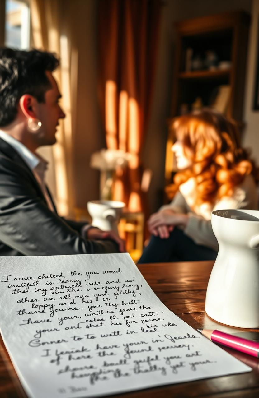 A beautifully crafted letter on a desk, with elegant handwriting visible