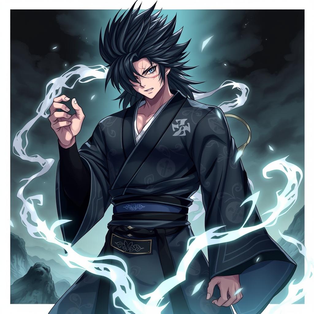 A unique interpretation of Ryomen Sukuna, featuring his distinctive hairstyle with long, spiky hair and two faces, one cool and menacing with detailed markings